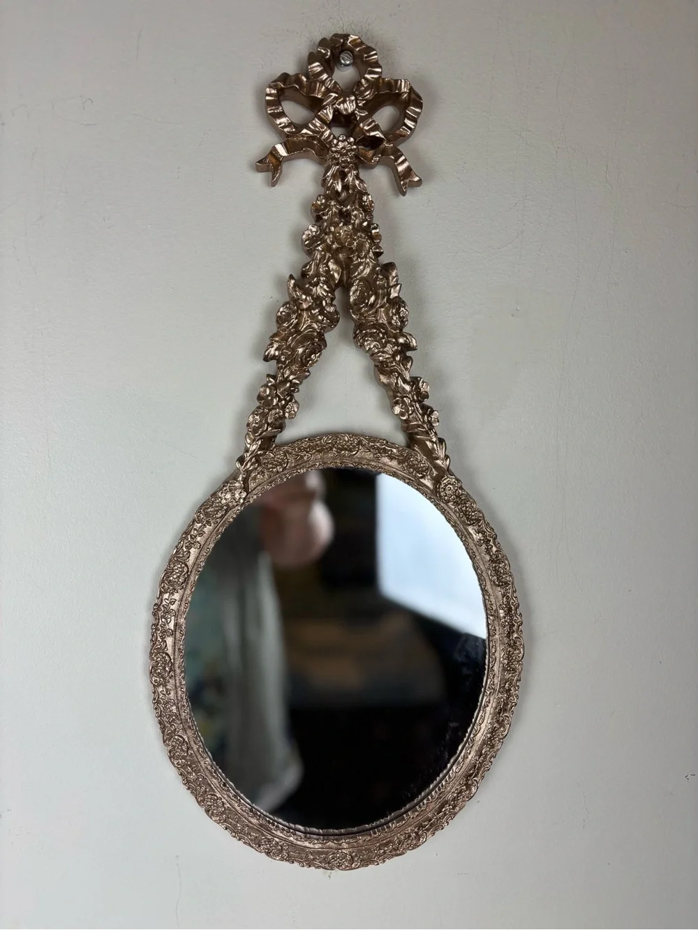 Vintage Ornate-French Styled Gold Finish Wall Mirror-Decorative Bow & Garland